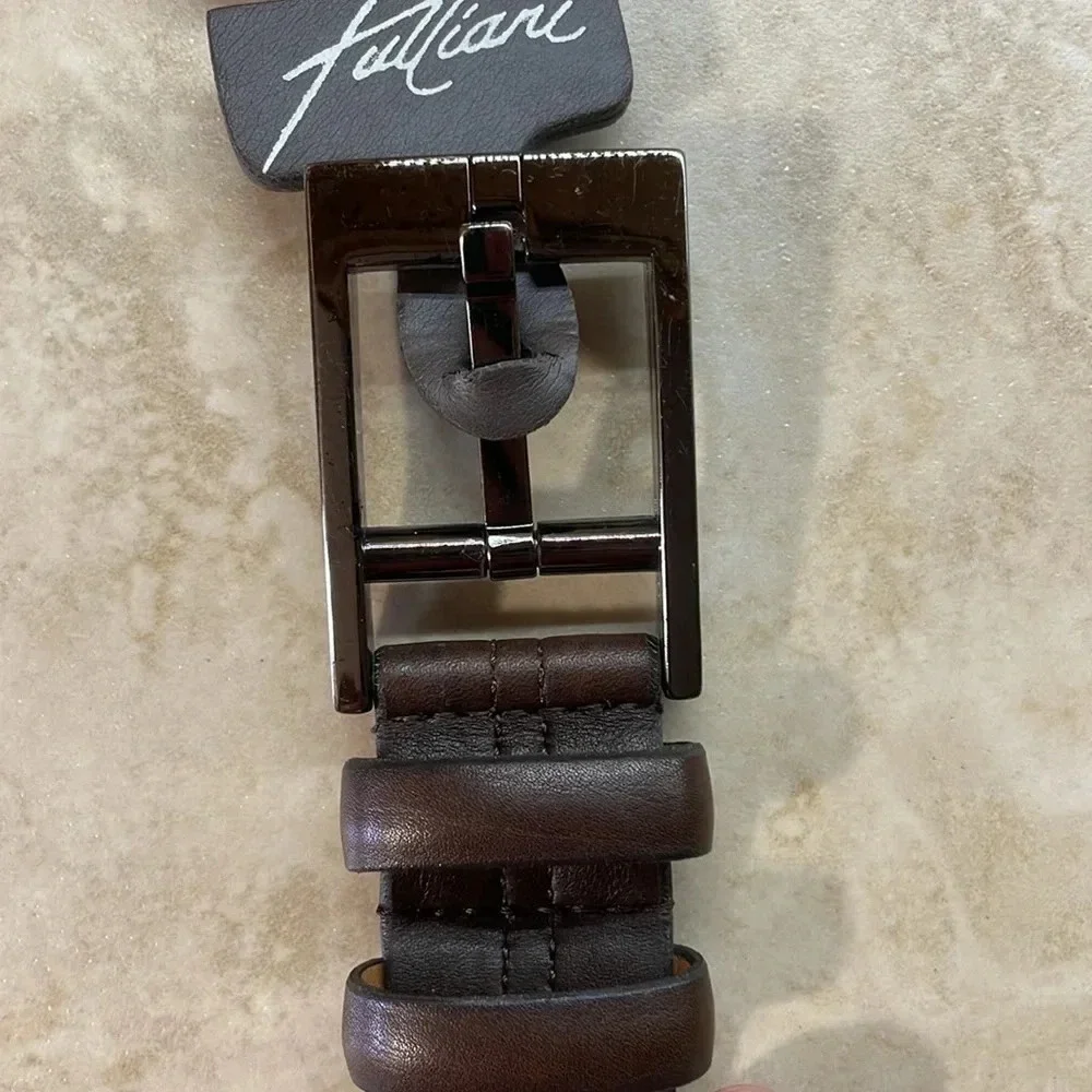 Tulliani Belt Size 34 Italian Calfskin Leather 4522 Dark Brown